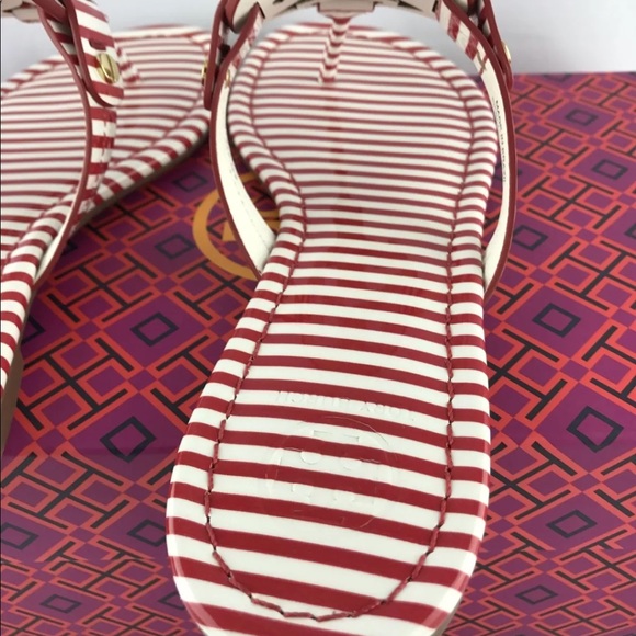Tory Burch Miller sandals red white stripe new 7.5 - Picture 3 of 7